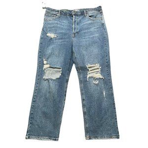 Wild Fable Women’s Hi-Rise Straight Distressed Button Fly Jeans Plus Siz…